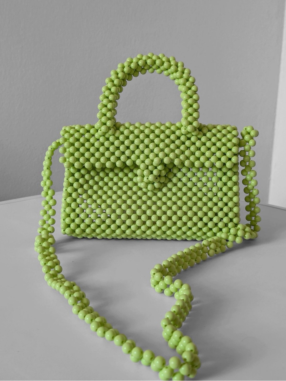 Lime Green Beaded Mini Top-Handle Bag